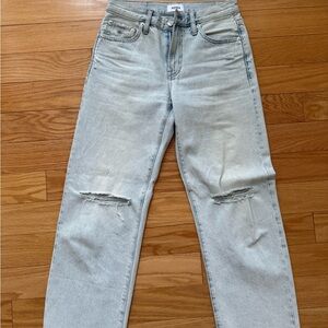 pistola Light Wash Straight Leg Jeans with Knee Rips